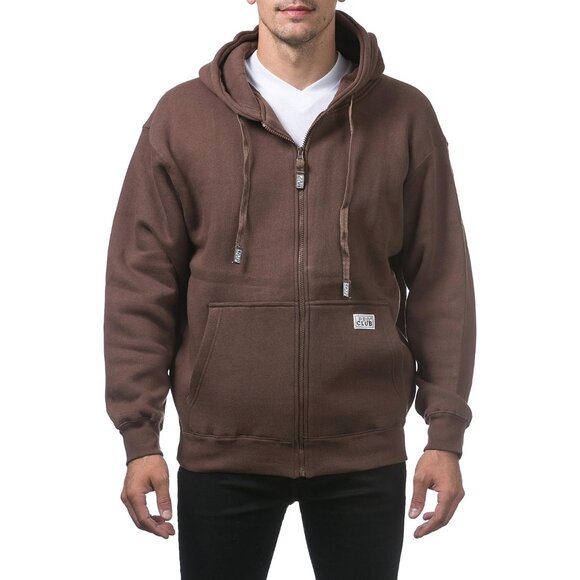Pro Club Heavyweight Brown Full-Zip Hoodie Sweatshirt - Picture 1 of 5